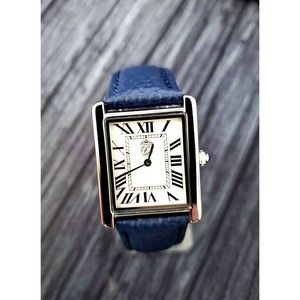 Pierre Lucerne 1888 Must Tank Style Swiss Inspired Mens Dress Watch Blue Band